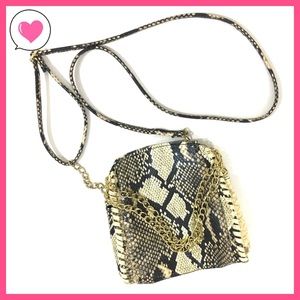 Tan snake snakeskin gold chain crossbody purse bag